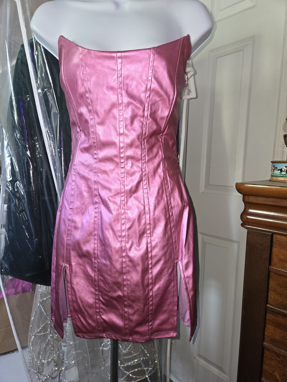 AKIRA Strapless Shimmering Rose Pink Satin Mini Dress